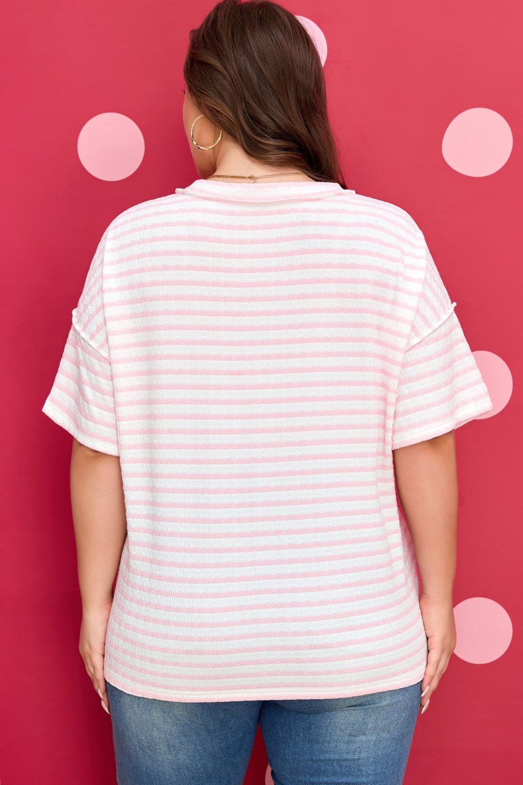 Plus Size Stripe Patchwork V-Neck T-Shirt - Rooted & Reckless Co.