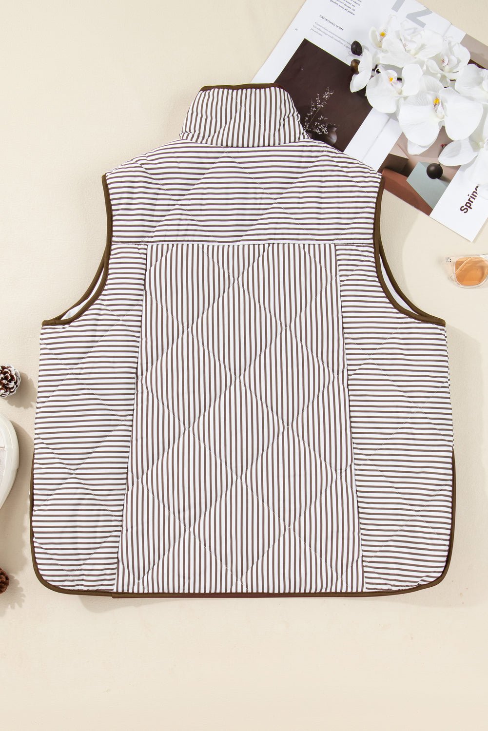 Plus Size Stripe Quilted Snap Button Vest - Rooted & Reckless Co.
