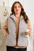 Plus Size Stripe Quilted Snap Button Vest - Rooted & Reckless Co.