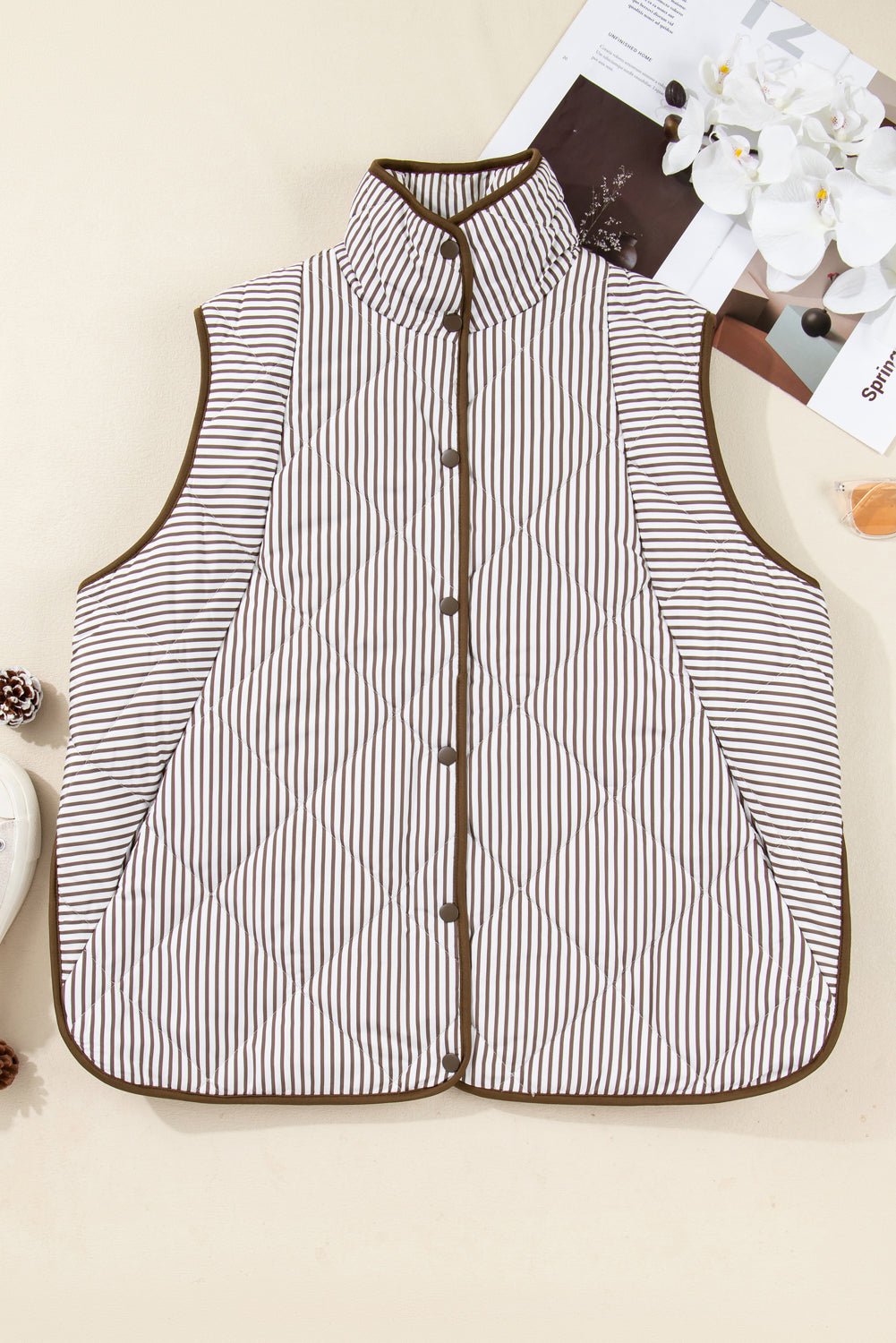 Plus Size Stripe Quilted Snap Button Vest - Rooted & Reckless Co.