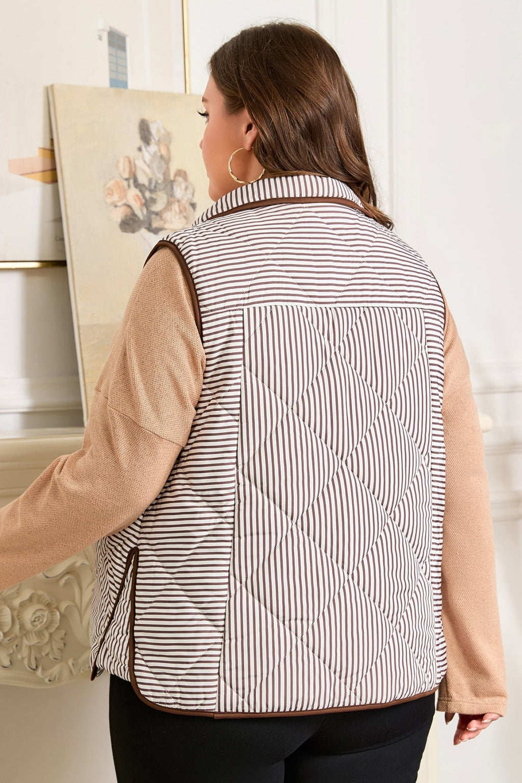 Plus Size Stripe Quilted Snap Button Vest - Rooted & Reckless Co.