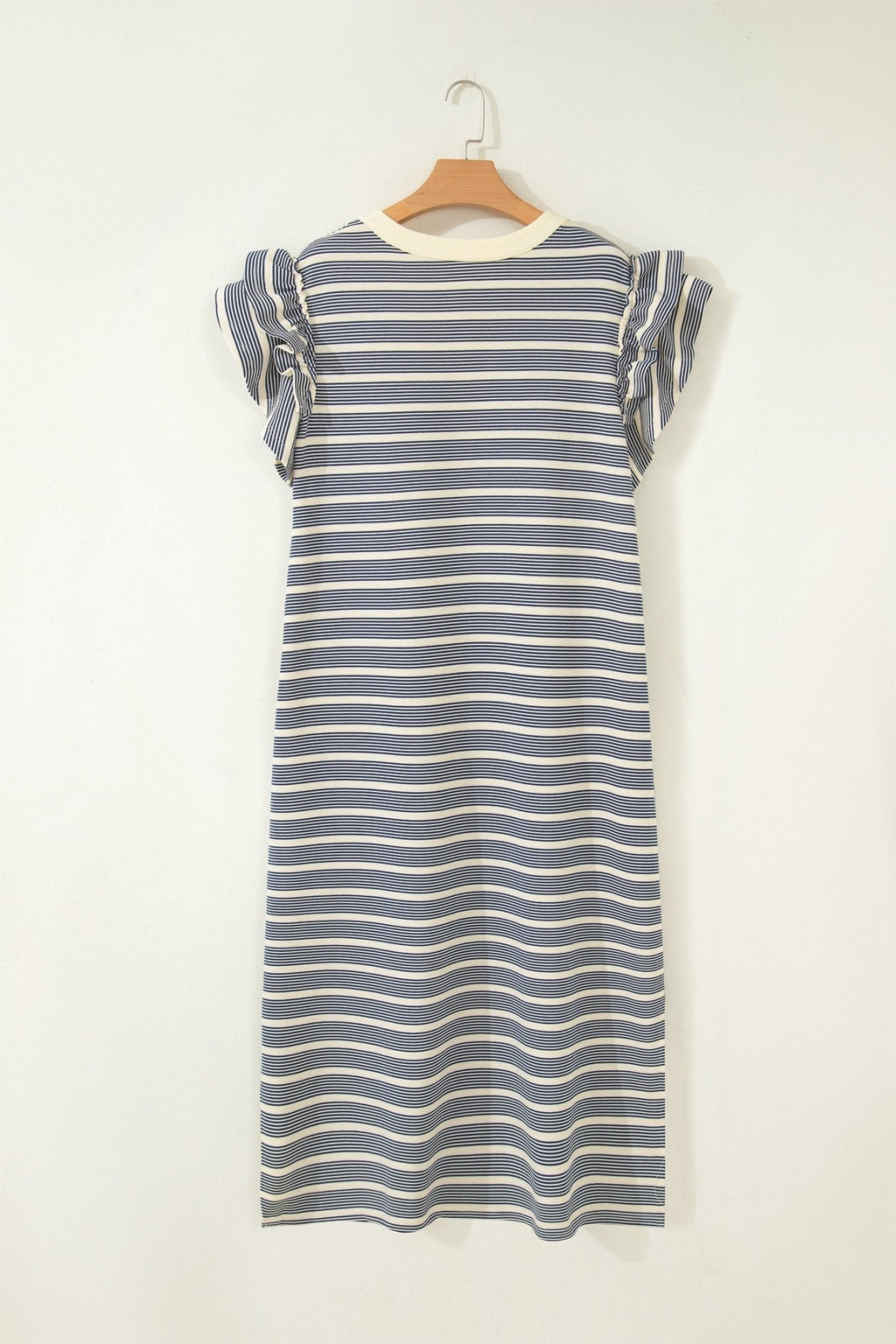 Plus Size Stripe Ruffle Sleeve Button V-Neck Dress - Rooted & Reckless Co.