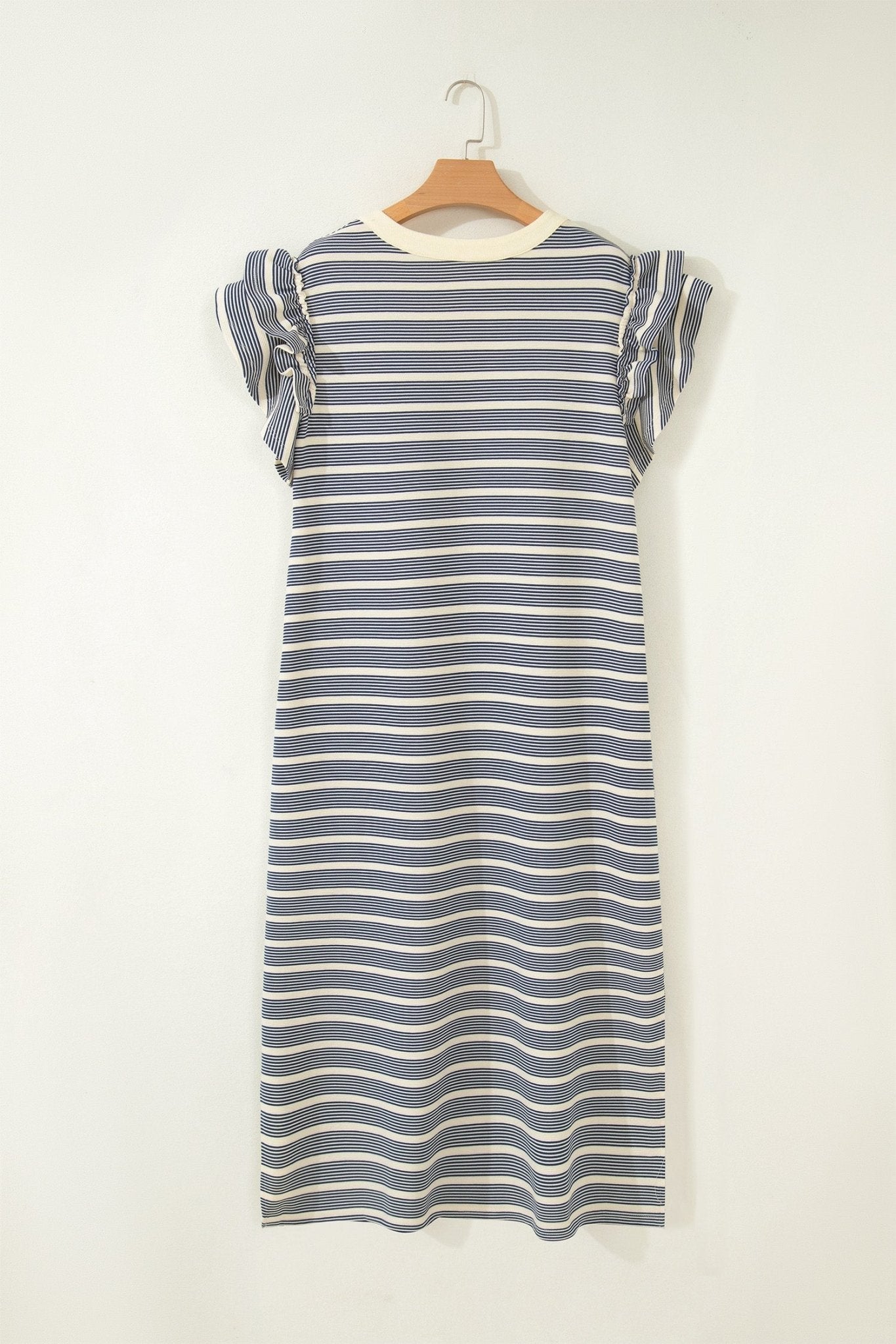 Plus Size Stripe Ruffle Sleeve Button V-Neck Dress - Rooted & Reckless Co.