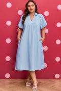 Plus Size Stripe Shirred Collared V-Neck Midi Dress - Rooted & Reckless Co.