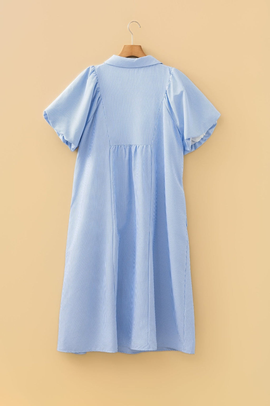 Plus Size Stripe Shirred Collared V-Neck Midi Dress - Rooted & Reckless Co.