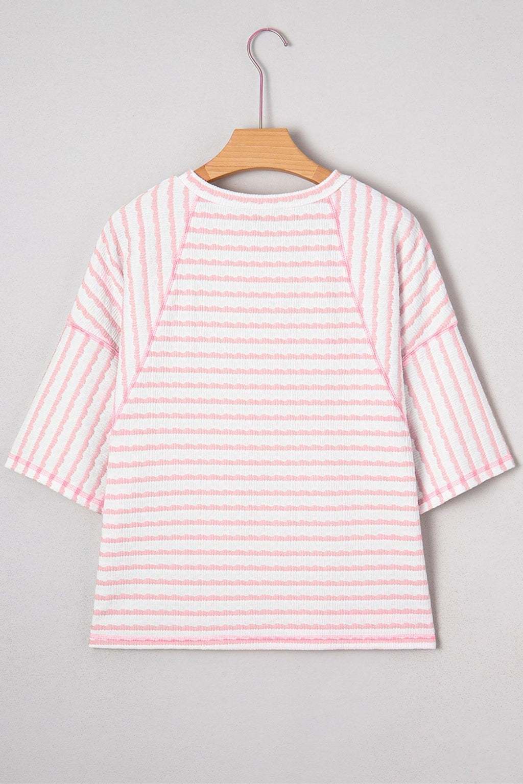 Plus Size Stripe Textured Patchwork 3/4 Sleeve Top - Rooted & Reckless Co.