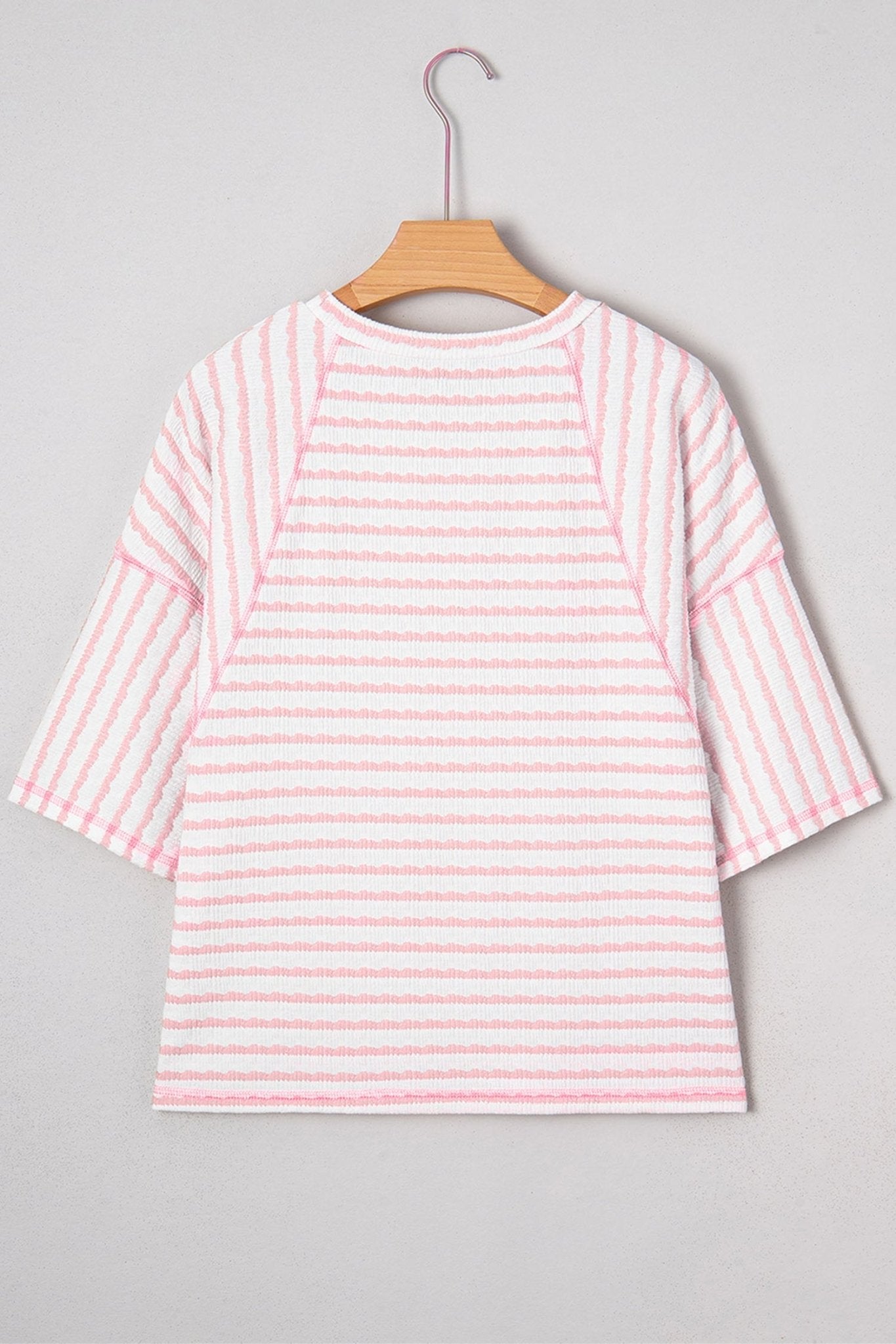 Plus Size Stripe Textured Patchwork 3/4 Sleeve Top - Rooted & Reckless Co.