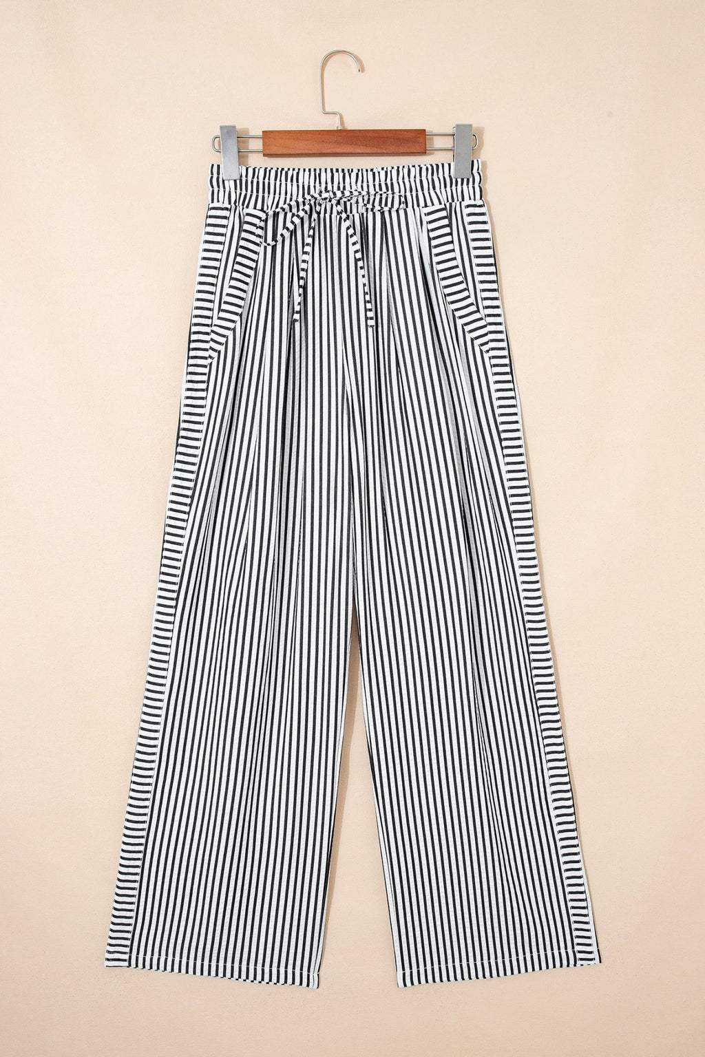 Plus Size Stripe Tie Waist Wide Leg Pants - Rooted & Reckless Co.
