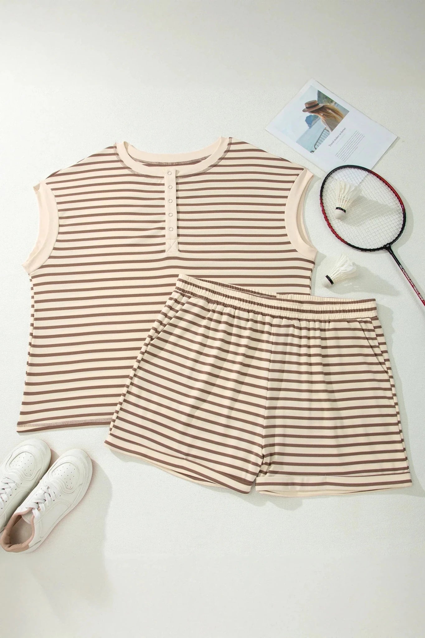 Plus Size Stripe Top & Elastic Waist Shorts Set - Rooted & Reckless Co.