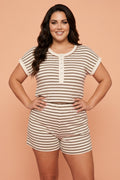 Plus Size Stripe Top & Elastic Waist Shorts Set - Rooted & Reckless Co.