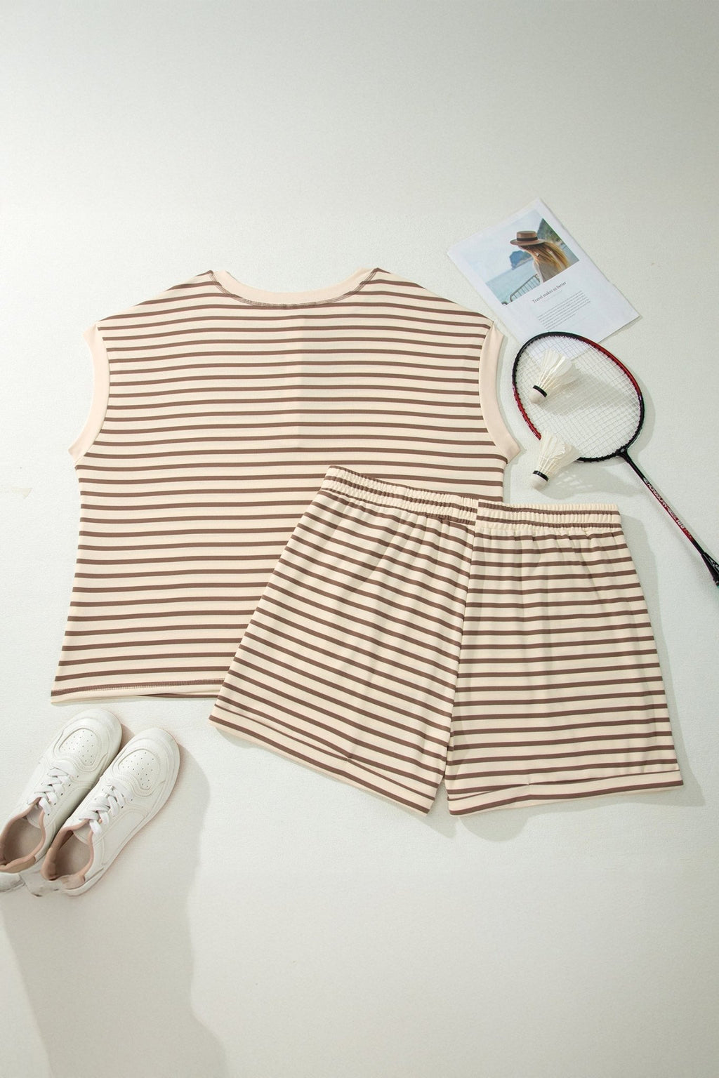 Plus Size Stripe Top & Elastic Waist Shorts Set - Rooted & Reckless Co.