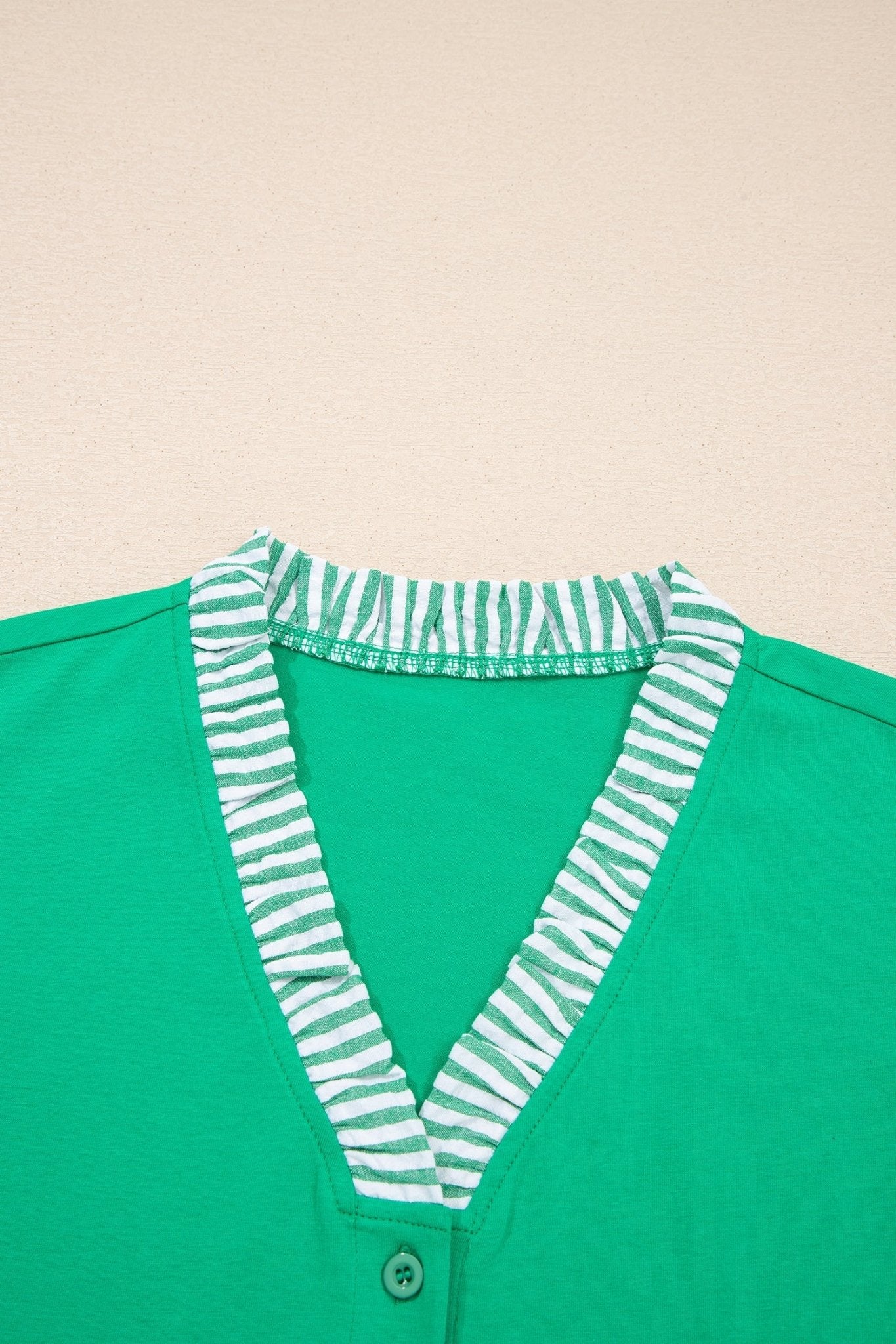 Plus Size Stripe Trim Ruffle Sleeve V-Neck Blouse - Rooted & Reckless Co.