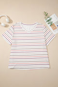 Plus Size Stripe V-Neck Short Sleeve Tee - Rooted & Reckless Co.