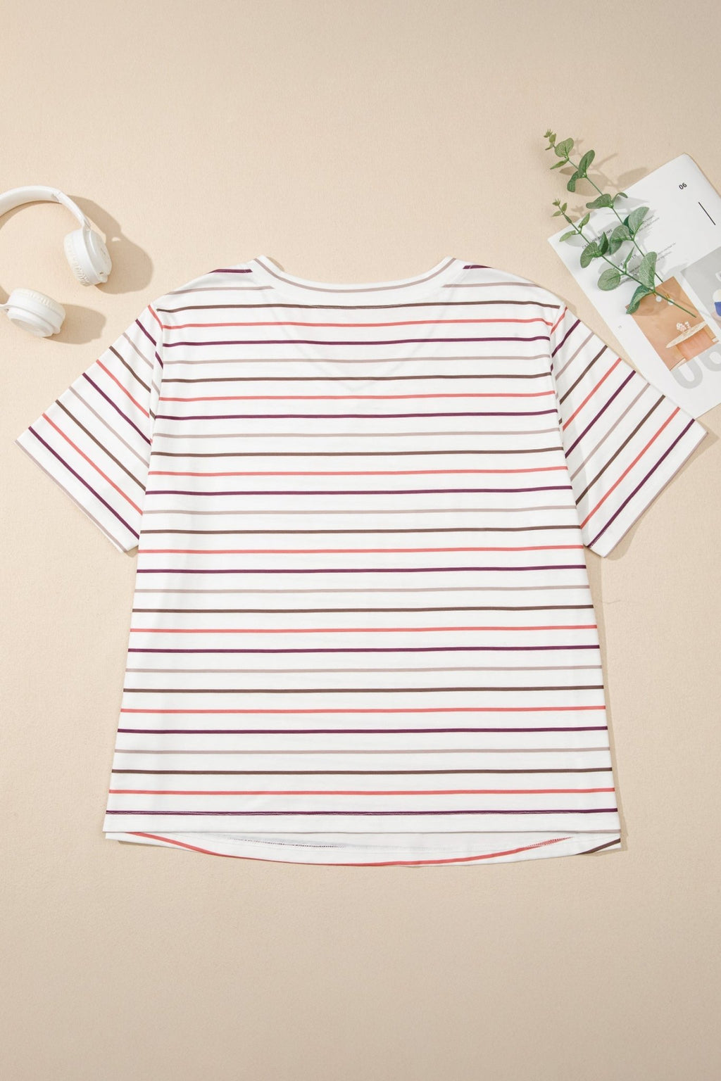 Plus Size Stripe V-Neck Short Sleeve Tee - Rooted & Reckless Co.