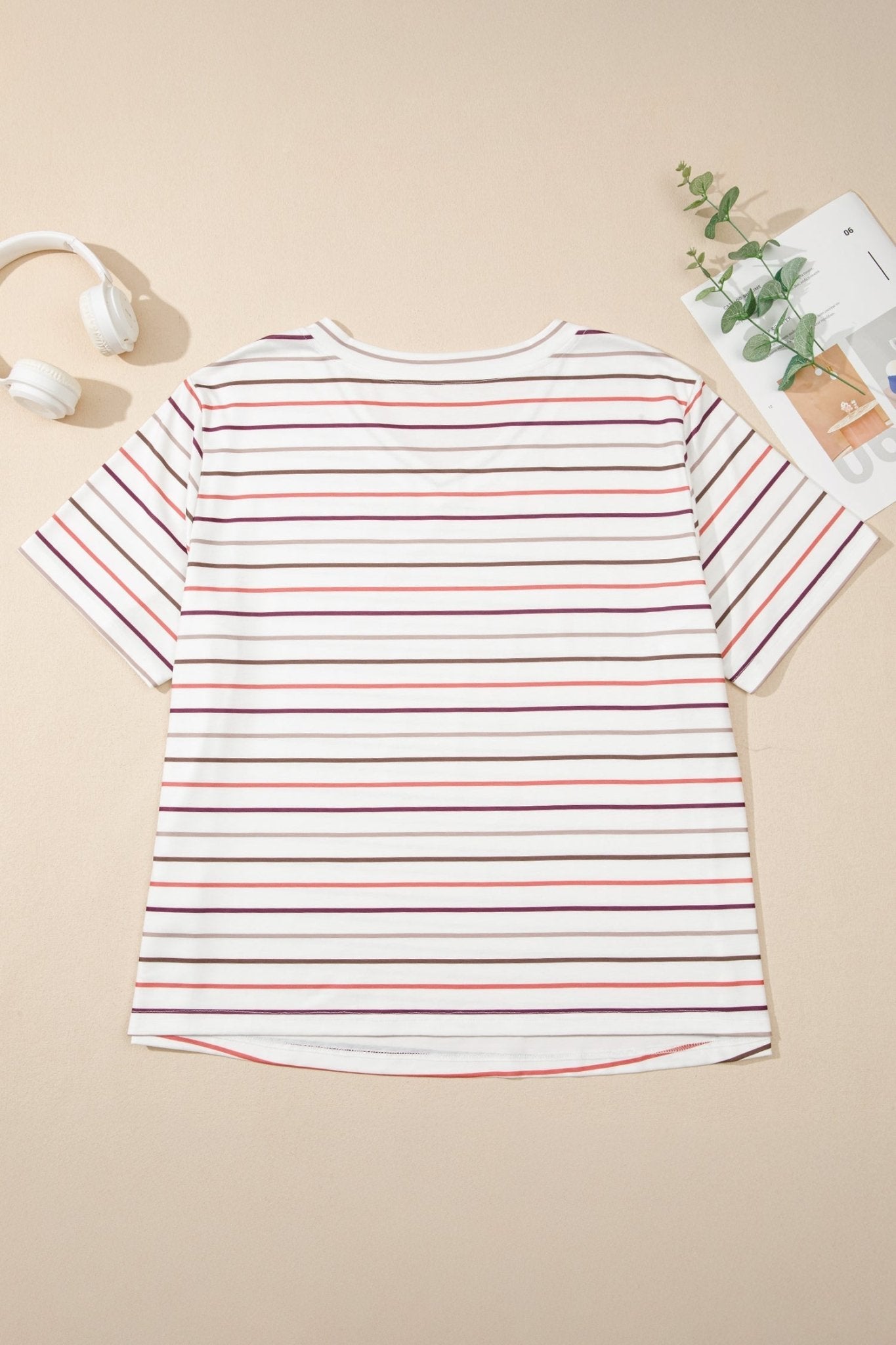 Plus Size Stripe V-Neck Short Sleeve Tee - Rooted & Reckless Co.