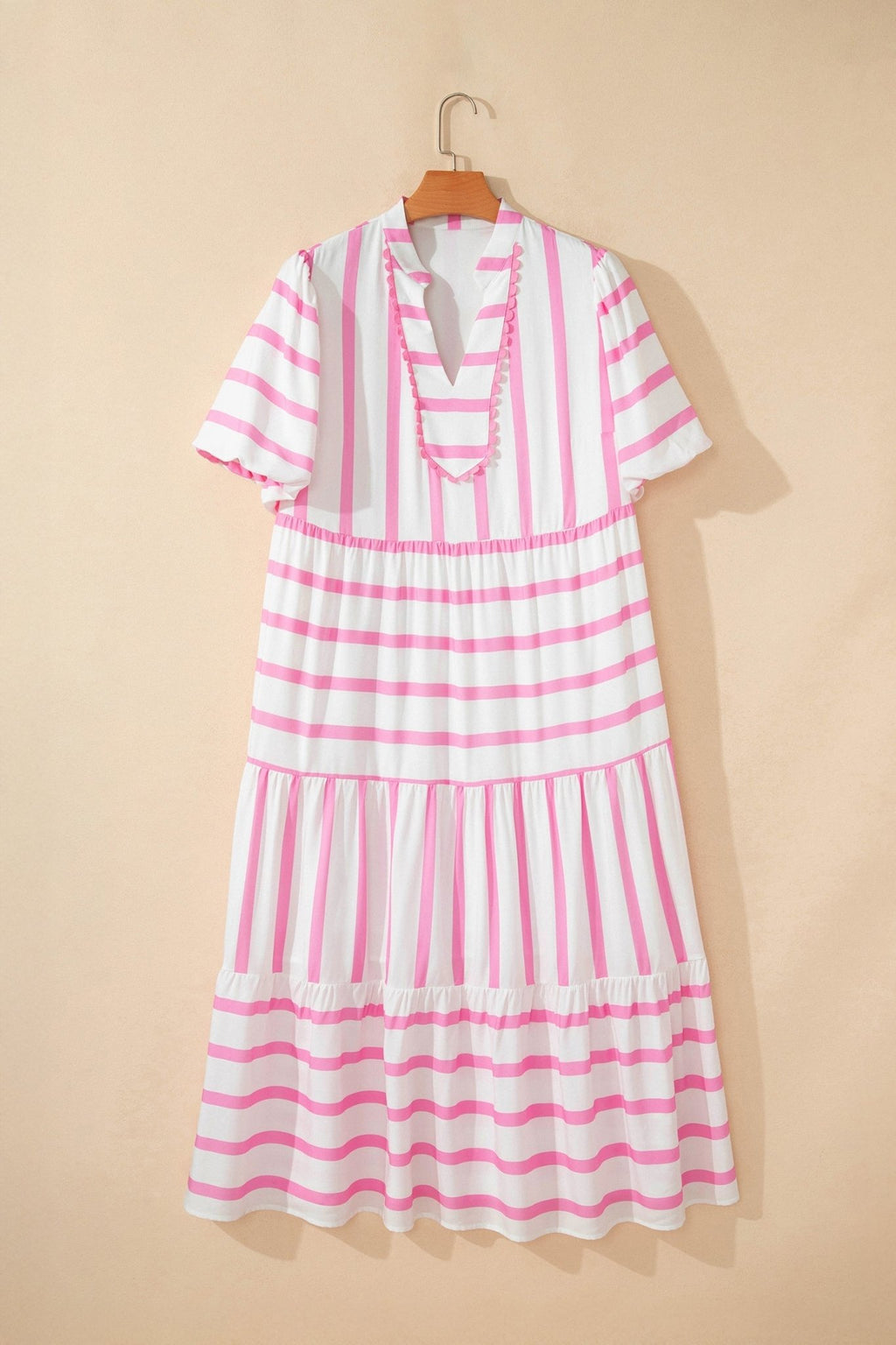 Plus Size Stripe V-Neck Tiered Maxi Dress - Rooted & Reckless Co.