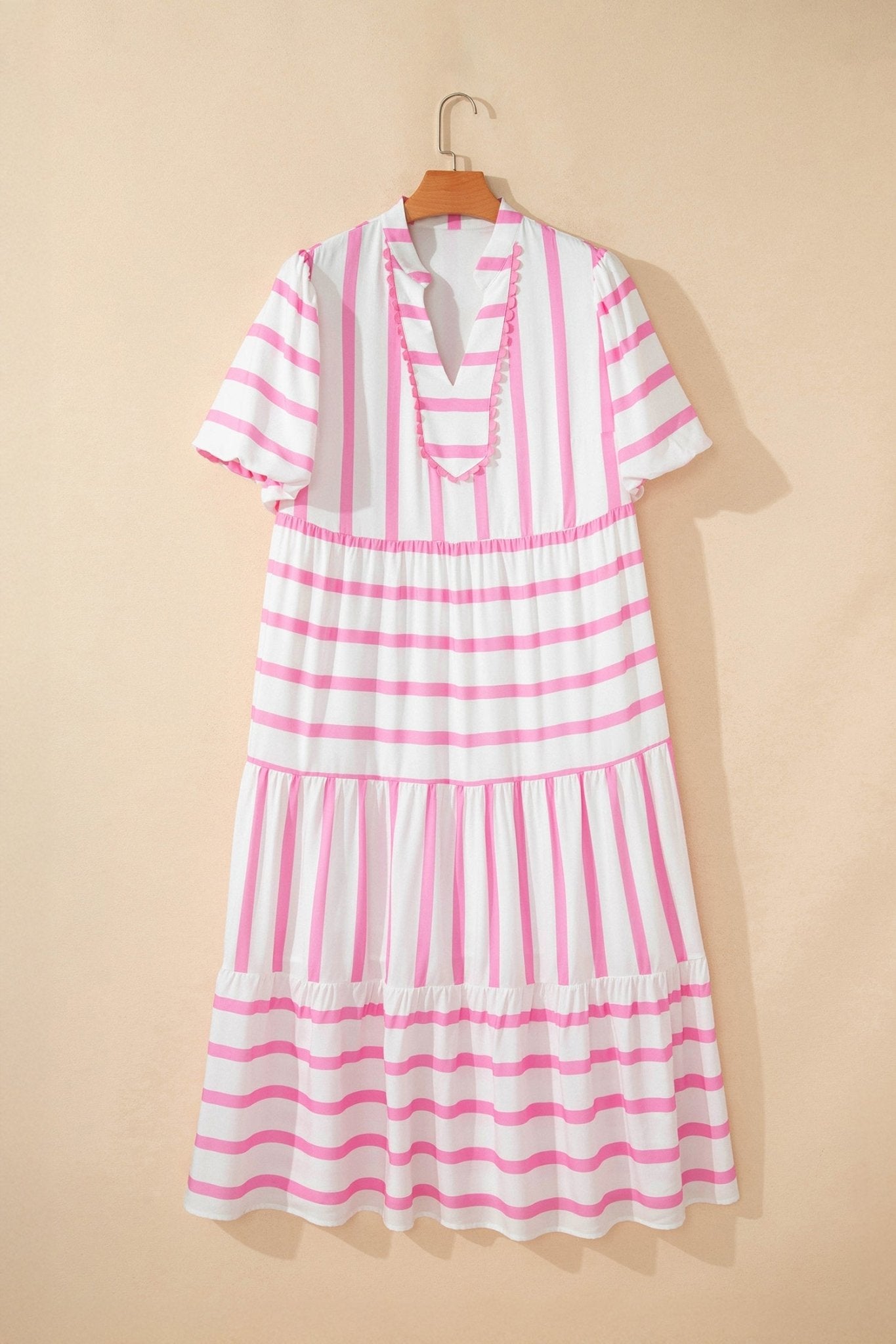Plus Size Stripe V-Neck Tiered Maxi Dress - Rooted & Reckless Co.