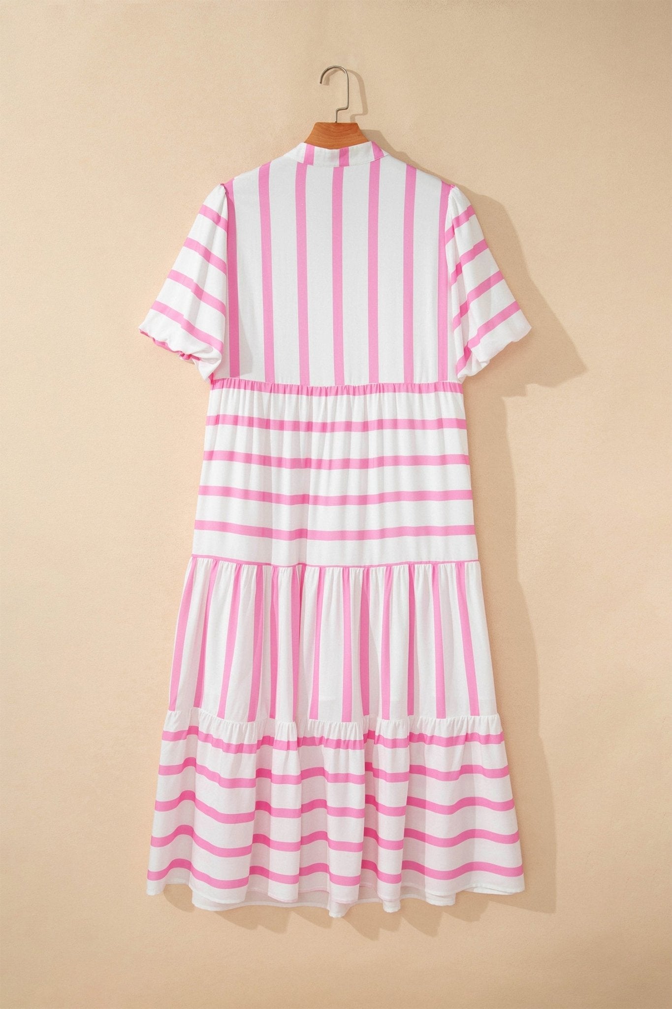 Plus Size Stripe V-Neck Tiered Maxi Dress - Rooted & Reckless Co.