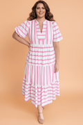 Plus Size Stripe V-Neck Tiered Maxi Dress - Rooted & Reckless Co.