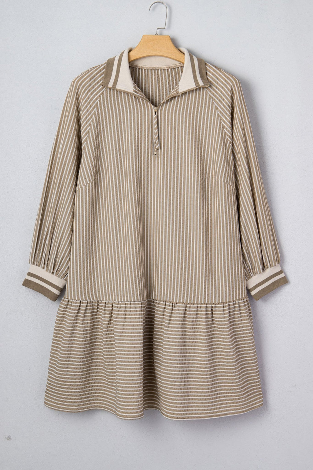 Plus Size Stripe Zip-Up Collared Mini Dress - Rooted & Reckless Co.
