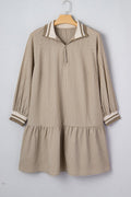 Plus Size Stripe Zip-Up Collared Mini Dress - Rooted & Reckless Co.