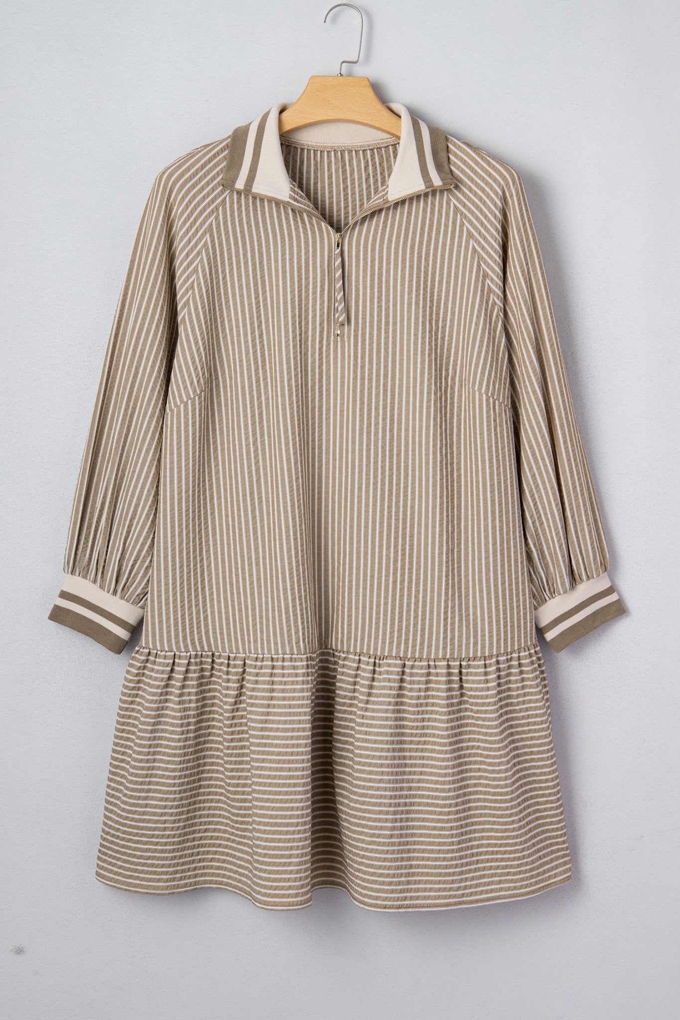 Plus Size Stripe Zip-Up Collared Mini Dress - Rooted & Reckless Co.