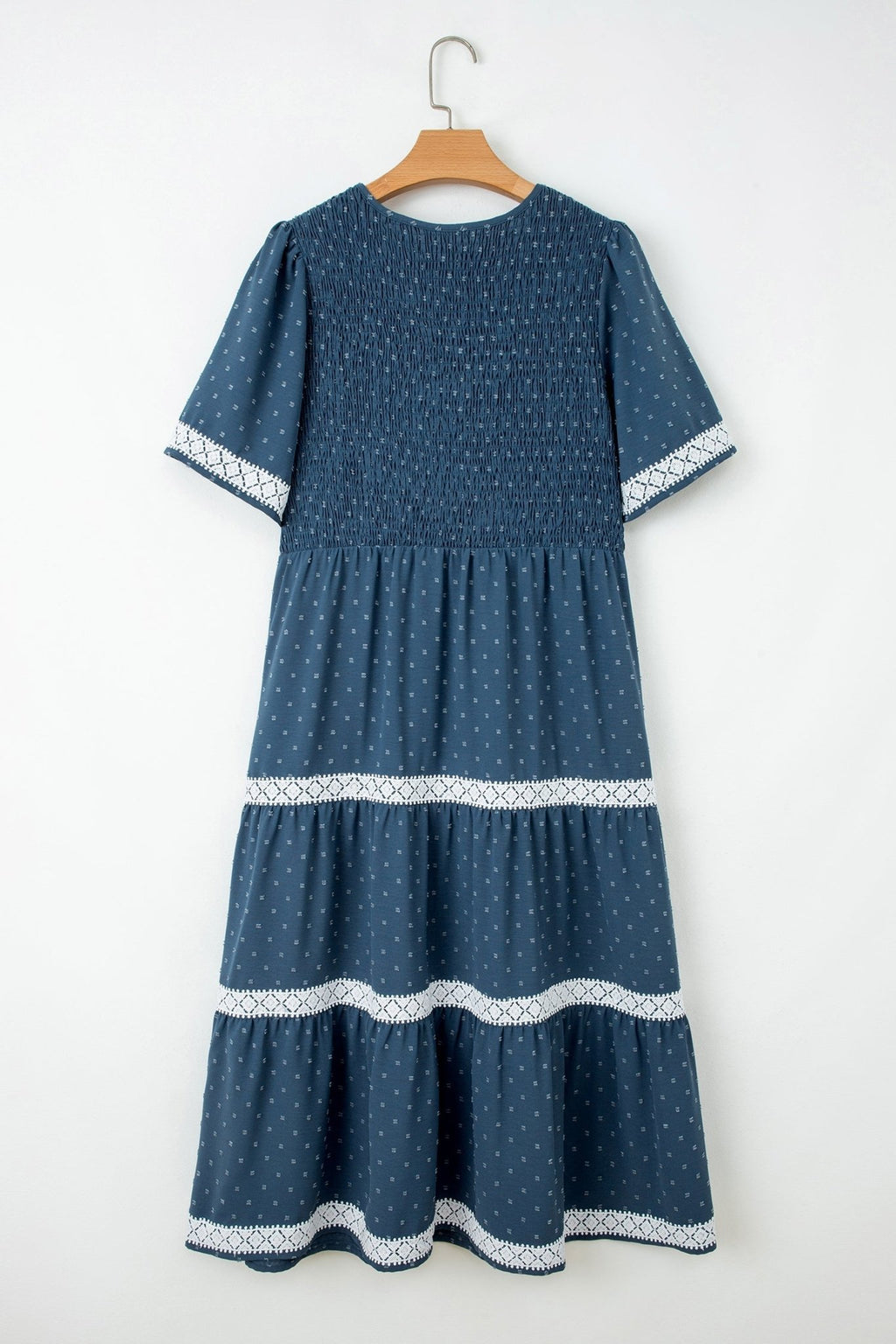 Plus Size Swiss Dot Lace Trim Flared Midi Dress - Rooted & Reckless Co.