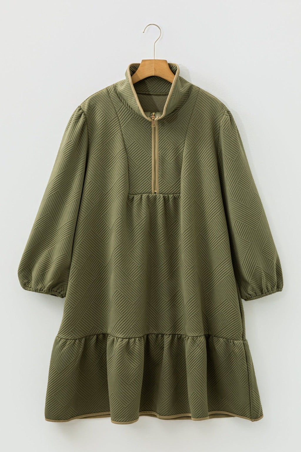 Plus Size Textured Contrast Trim Half Zip Dress - Rooted & Reckless Co.