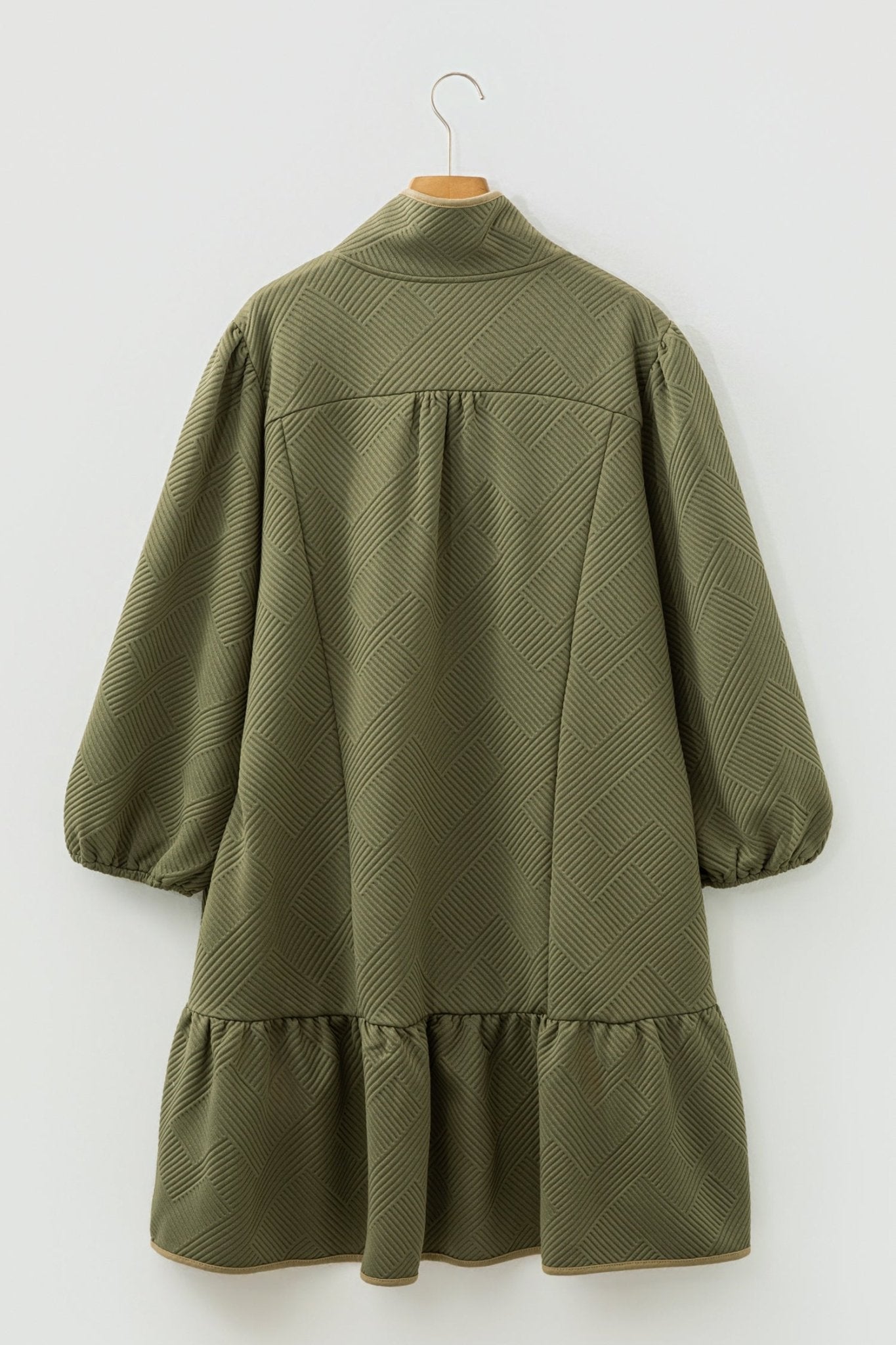 Plus Size Textured Contrast Trim Half Zip Dress - Rooted & Reckless Co.