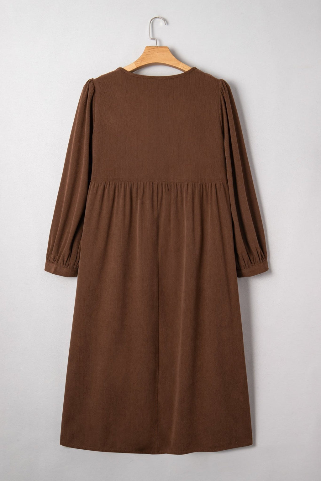 Plus Size Textured Corduroy Embroidered Neckline Midi Dress - Rooted & Reckless Co.