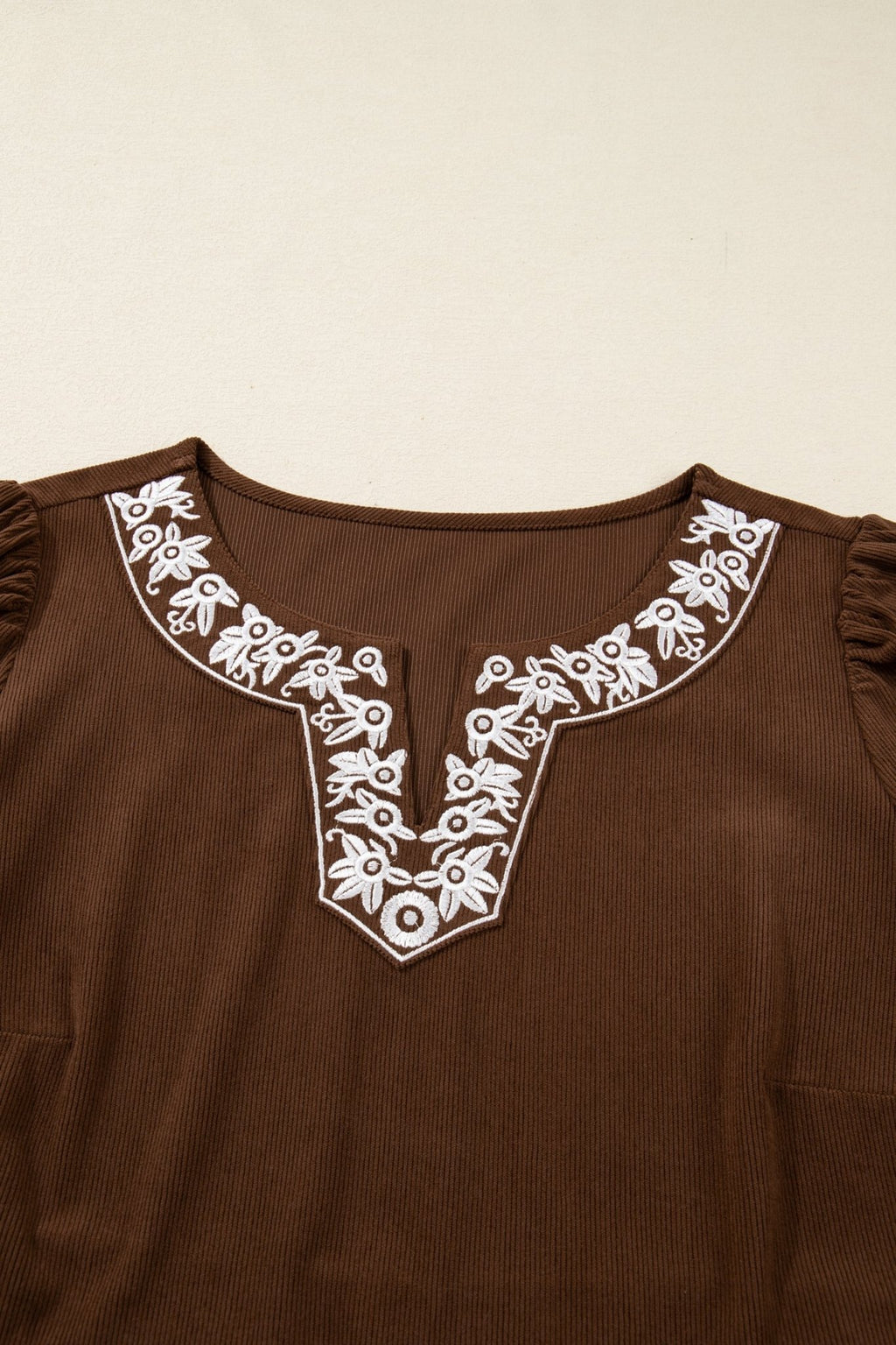Plus Size Textured Corduroy Embroidered Neckline Midi Dress - Rooted & Reckless Co.