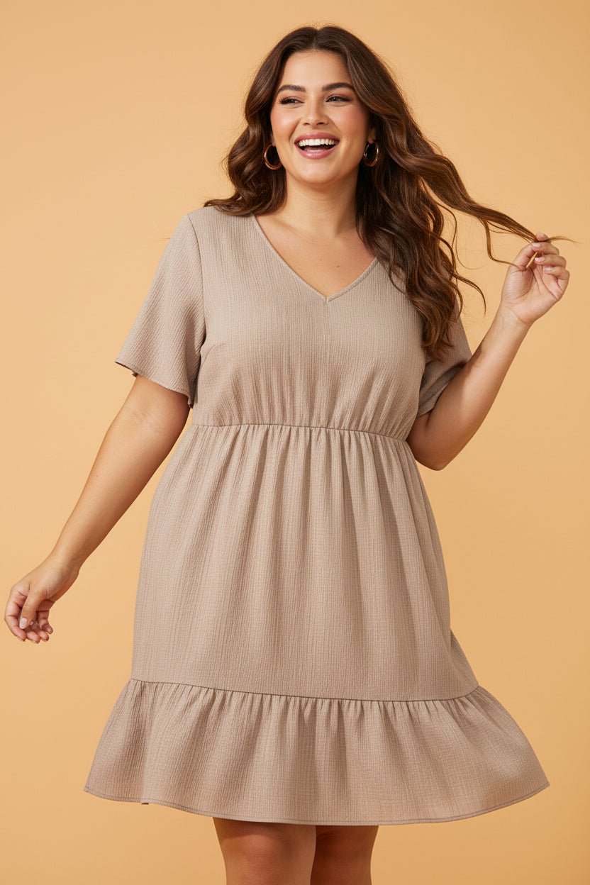 Plus Size Textured Ruffle Short Sleeve Dress - Rooted & Reckless Co.