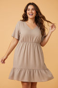 Plus Size Textured Ruffle Short Sleeve Dress - Rooted & Reckless Co.
