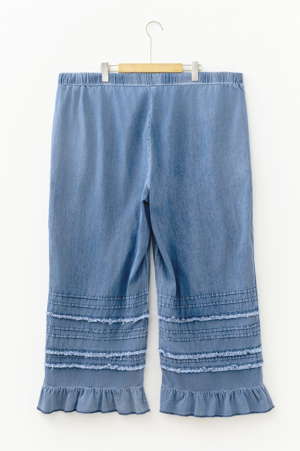 Plus Size Tiered Raw Edge Ruffle Denim Pants - Rooted & Reckless Co.