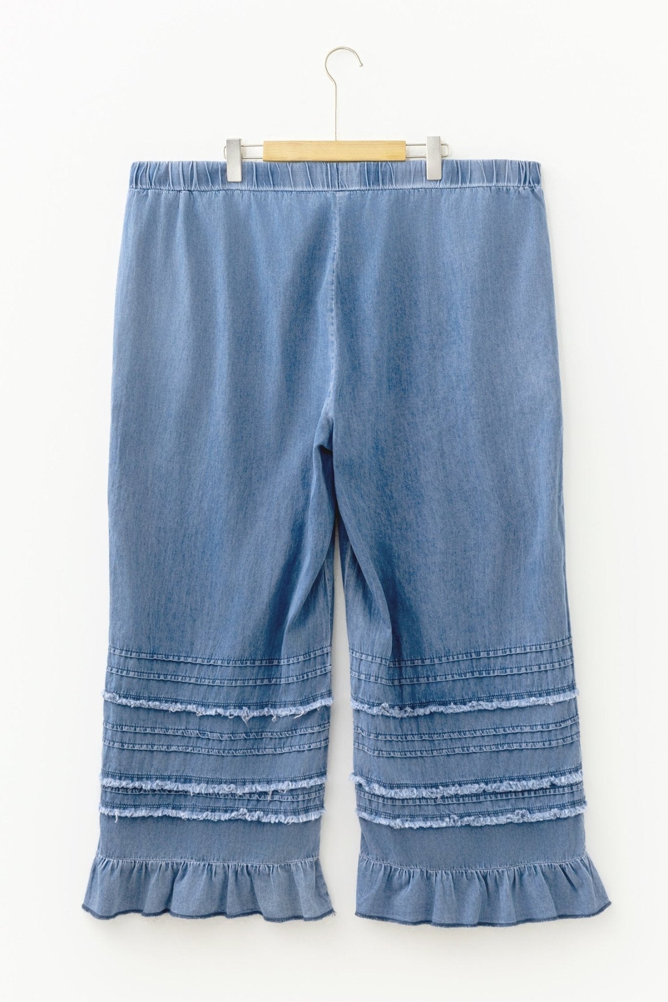 Plus Size Tiered Raw Edge Ruffle Denim Pants - Rooted & Reckless Co.