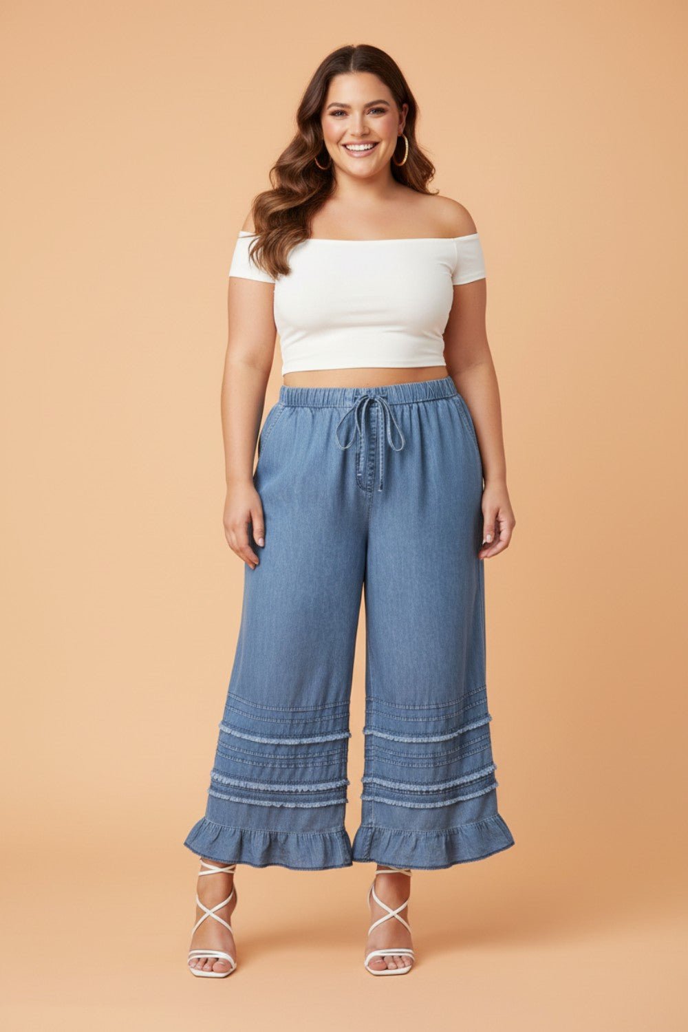 Plus Size Tiered Raw Edge Ruffle Denim Pants - Rooted & Reckless Co.