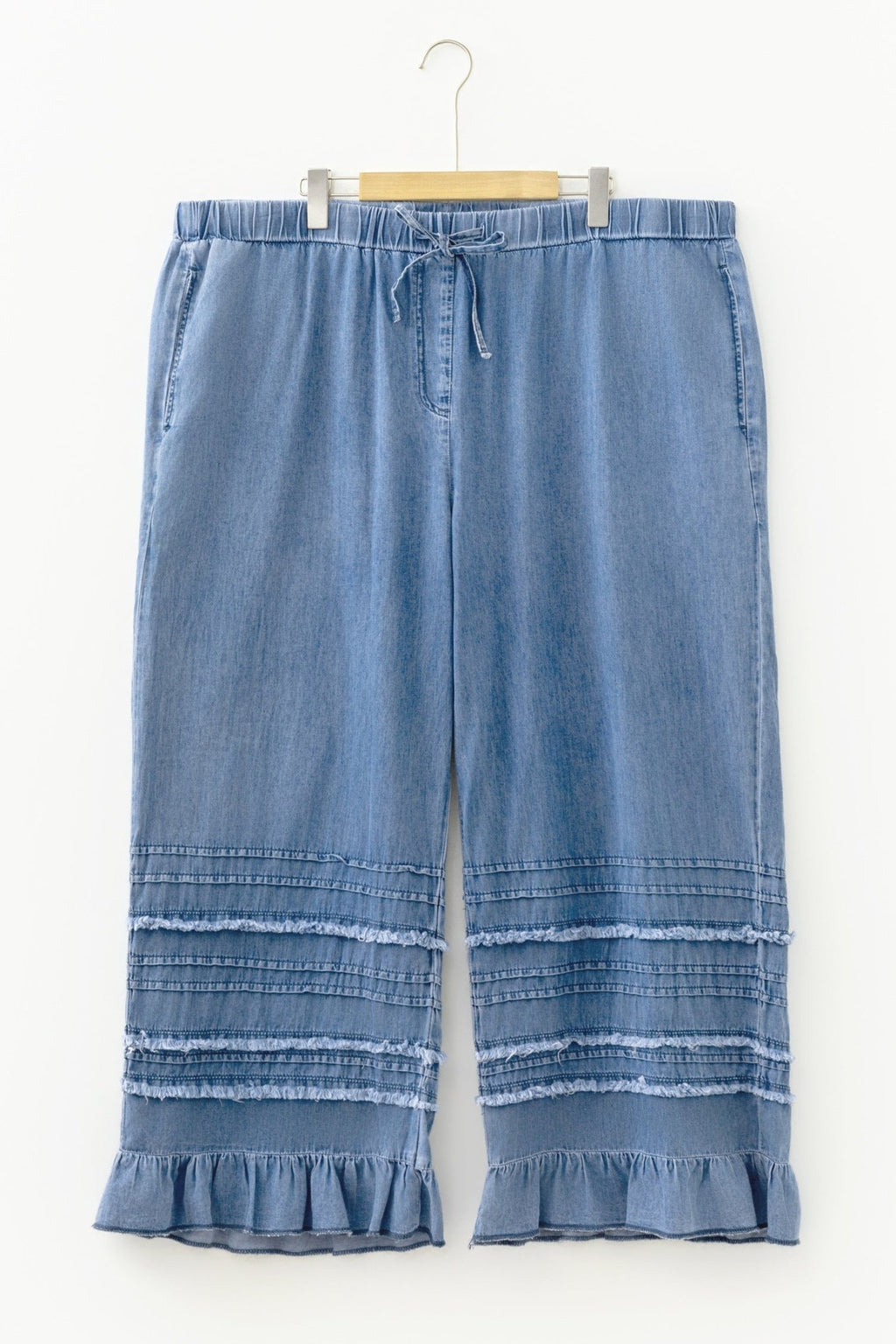 Plus Size Tiered Raw Edge Ruffle Denim Pants - Rooted & Reckless Co.