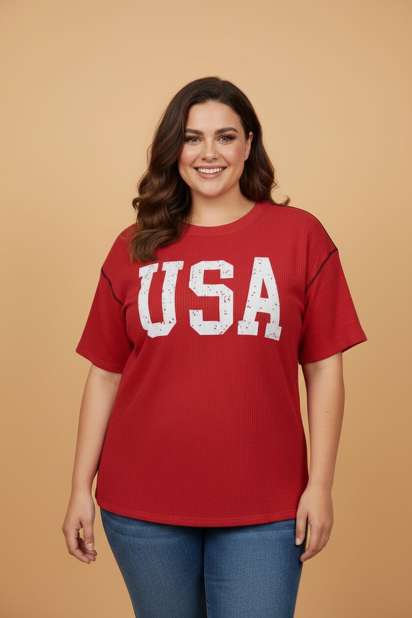 Plus Size USA Corded Knit Graphic T-Shirt - Rooted & Reckless Co.