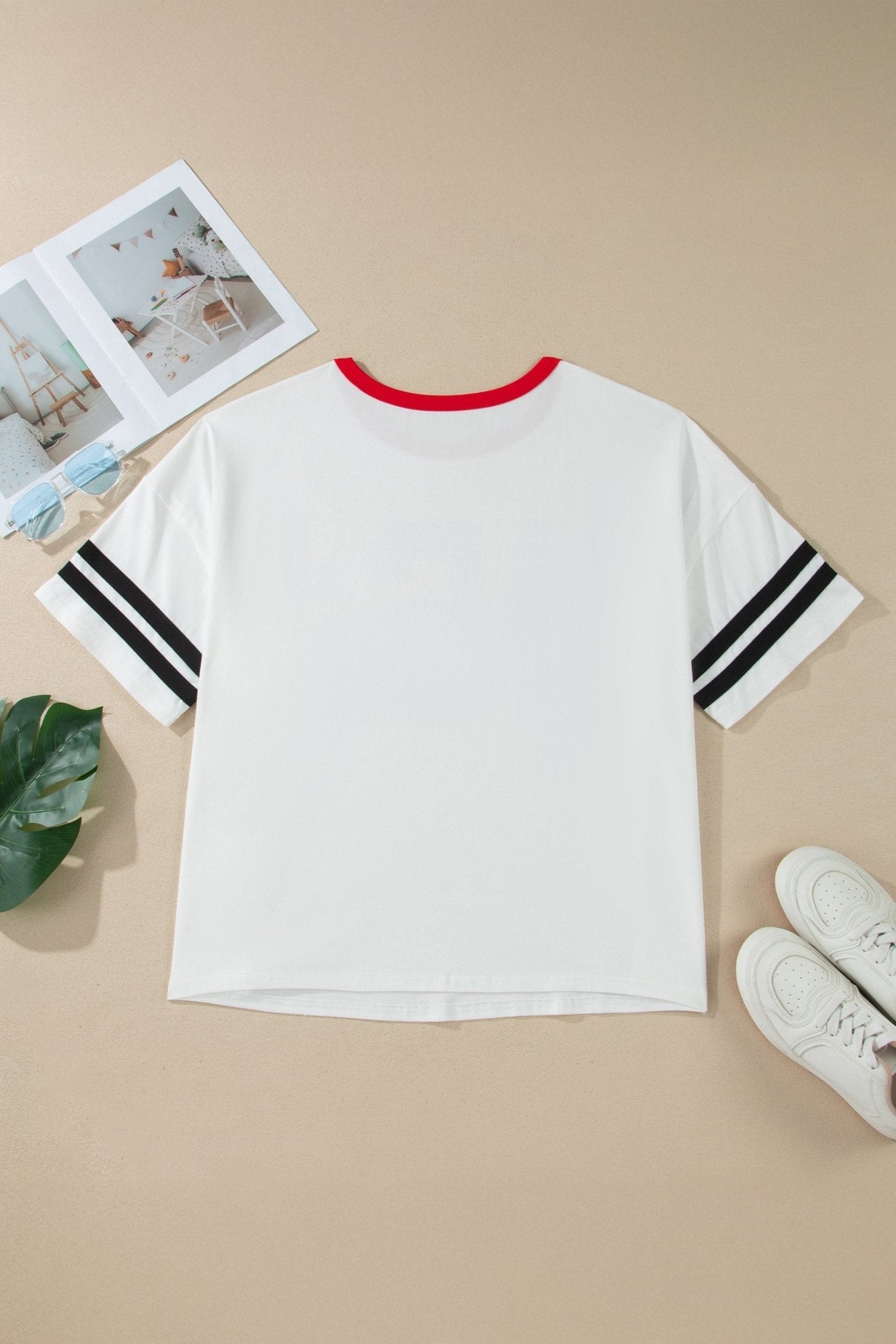 Plus Size USA Varsity Stripe Trim Short Sleeve Tee - Rooted & Reckless Co.