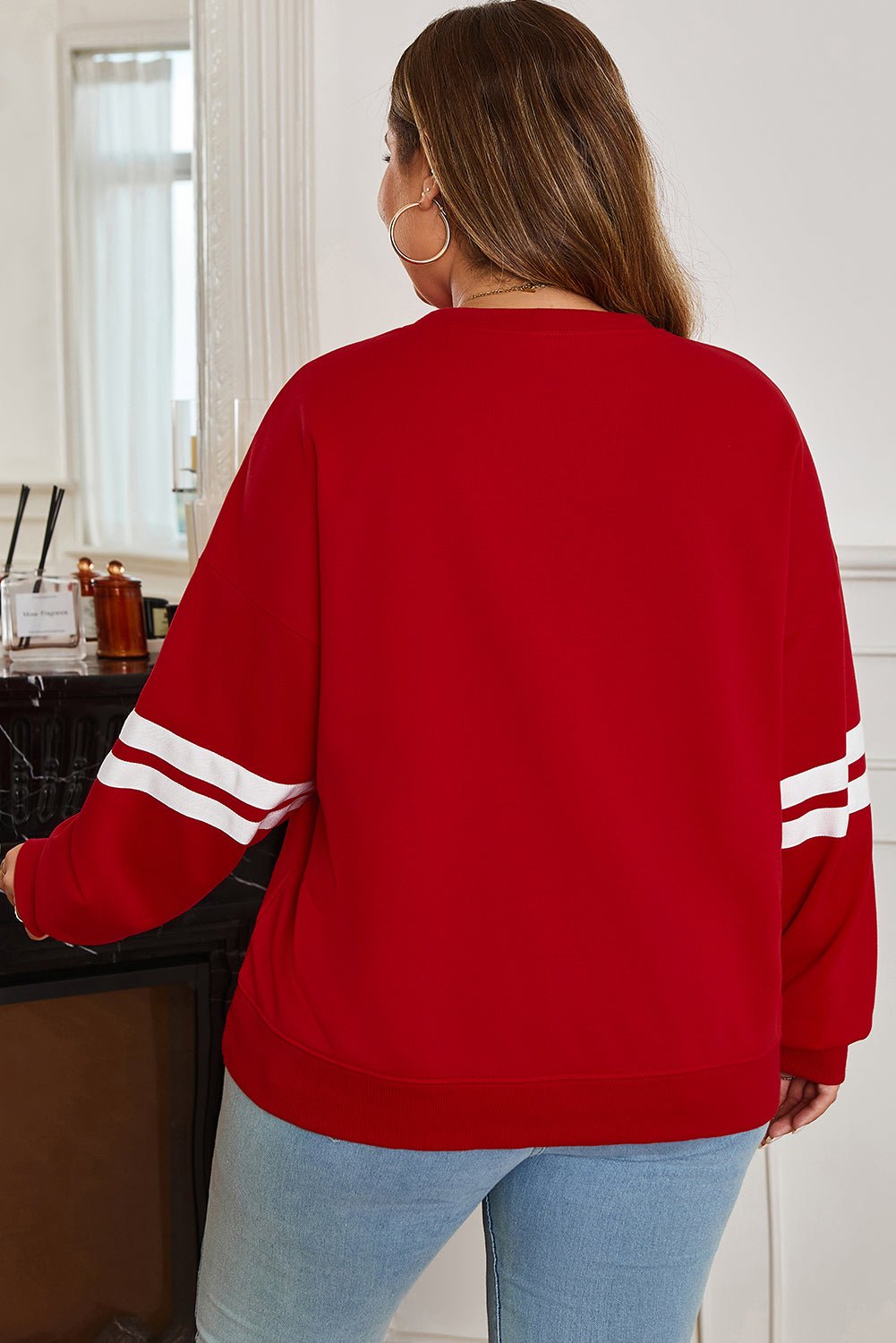 Plus Size Varsity Stripe Crew Neck Sweatshirt - Rooted & Reckless Co.
