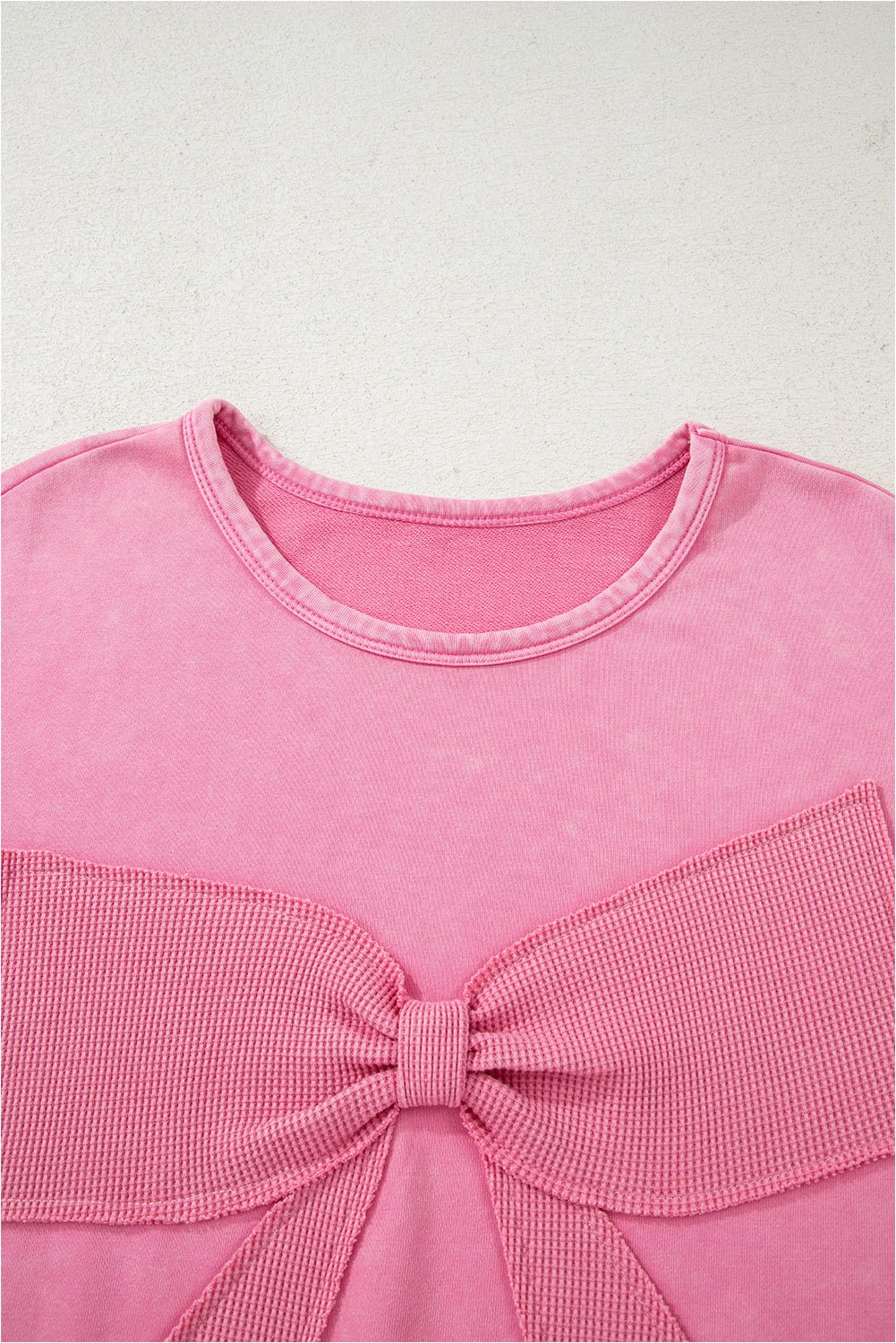 Plus Size Waffle Bowknot Patchwork Mineral Wash Sweatshirt - Rooted & Reckless Co.