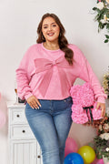 Plus Size Waffle Bowknot Patchwork Mineral Wash Sweatshirt - Rooted & Reckless Co.