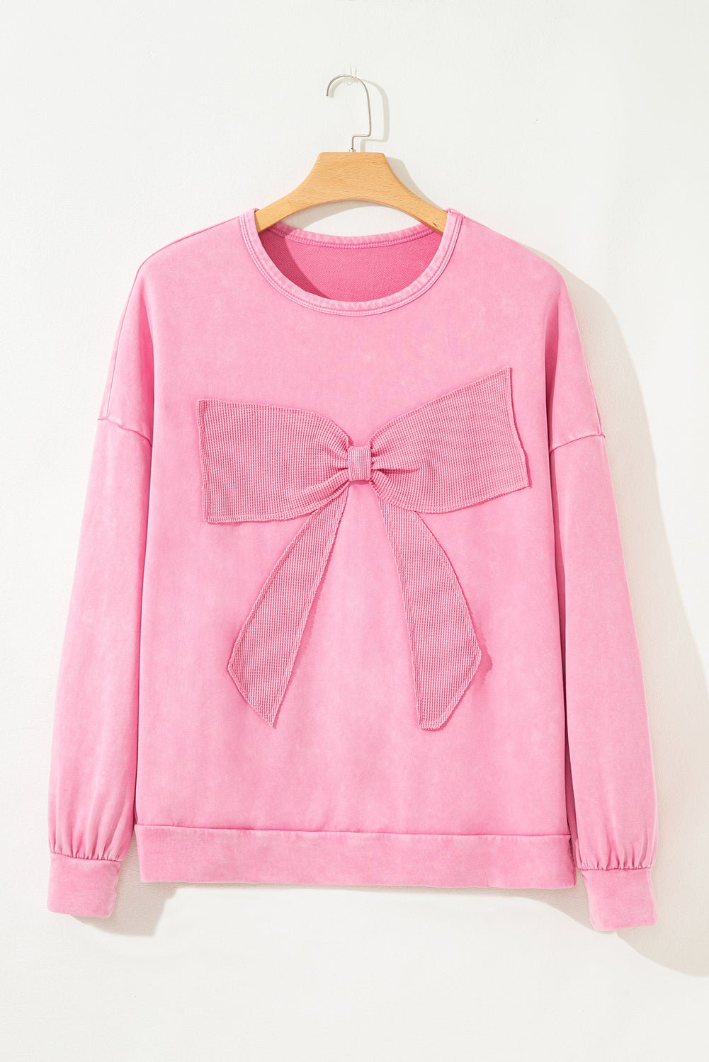 Plus Size Waffle Bowknot Patchwork Mineral Wash Sweatshirt - Rooted & Reckless Co.