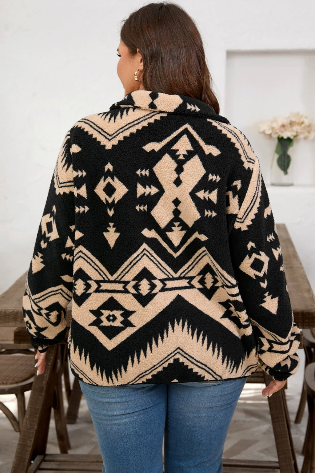 Plus Size Western Aztec Fleece Half Button Sweatshirt - Rooted & Reckless Co.