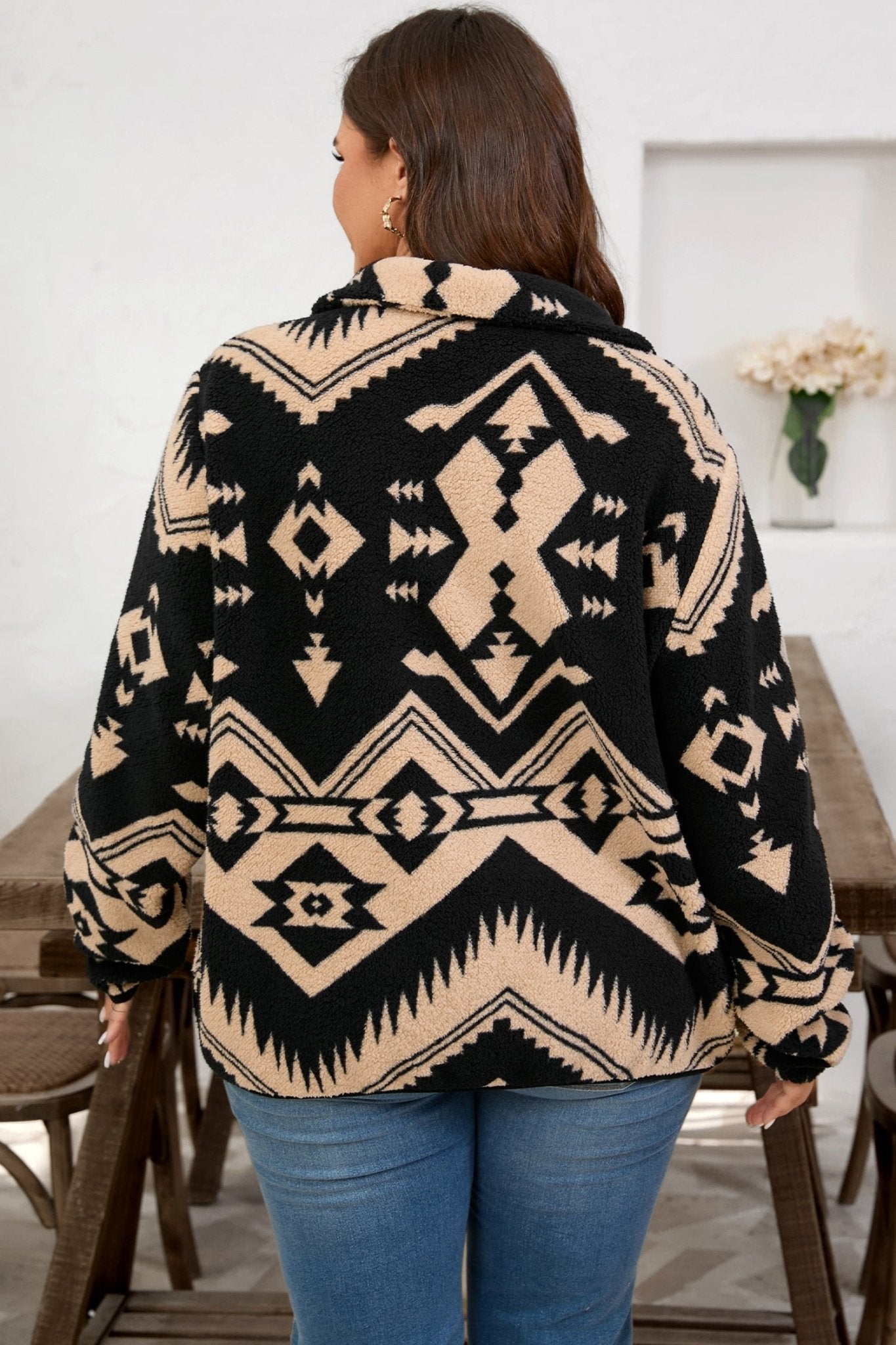 Plus Size Western Aztec Fleece Half Button Sweatshirt - Rooted & Reckless Co.