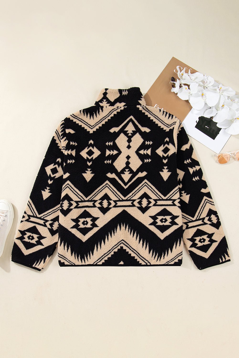 Plus Size Western Aztec Fleece Half Button Sweatshirt - Rooted & Reckless Co.