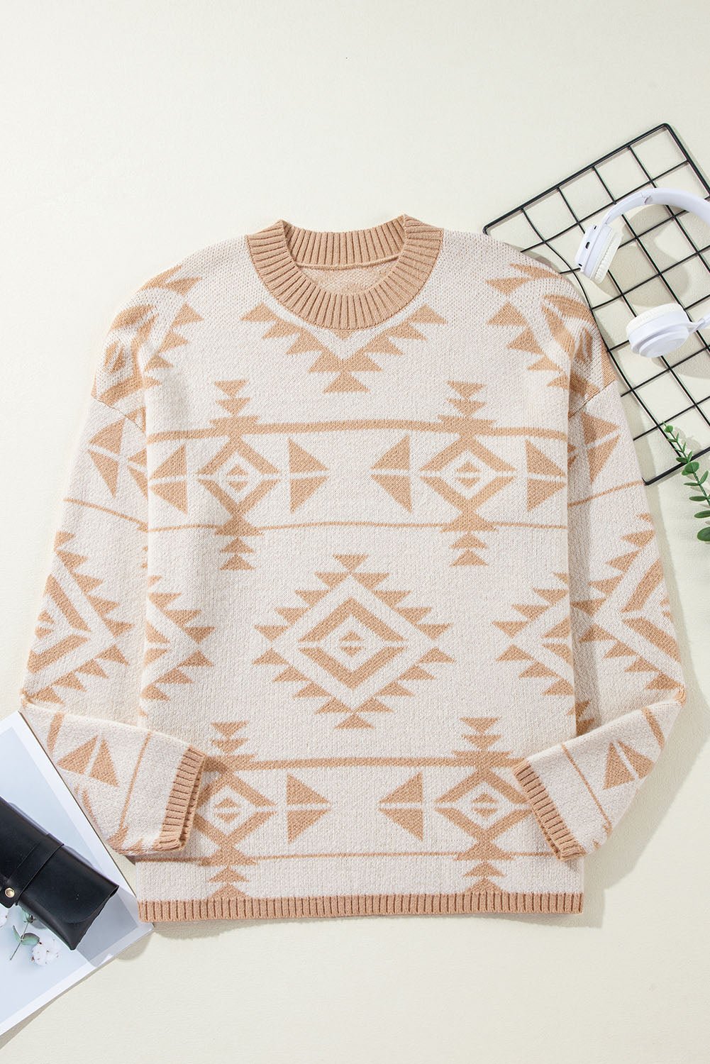Plus Size Western Aztec Long Sleeve Sweater - Rooted & Reckless Co.