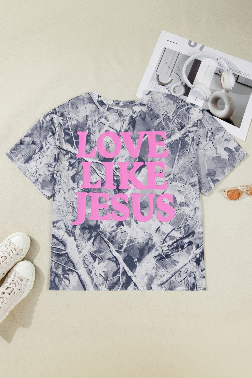 Plus Size Woodland Camo LOVE LIKE JESUS T-Shirt - Rooted & Reckless Co.