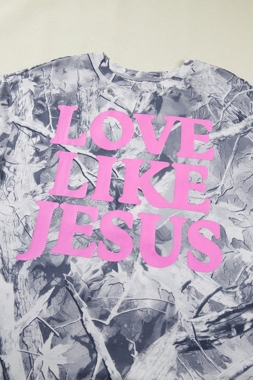 Plus Size Woodland Camo LOVE LIKE JESUS T-Shirt - Rooted & Reckless Co.