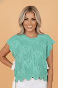 Pointelle Knit Scallop Trim Short Sleeve Sweater - Rooted & Reckless Co.